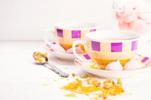 Tea with meringue Stock Photos