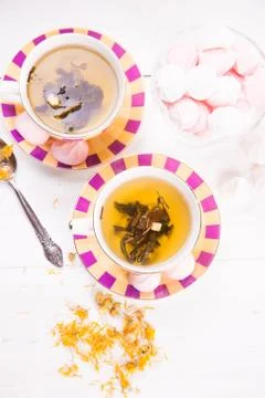 Tea with meringue Stock Photos