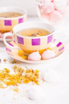 Tea with meringue Stock Photos
