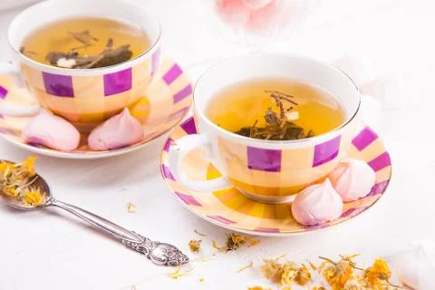 Tea with meringue Stock Photos
