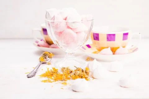 Tea with meringue Stock Photos