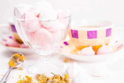 Tea with meringue Stock Photos