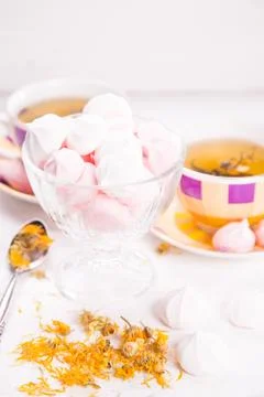 Tea with meringue Stock Photos