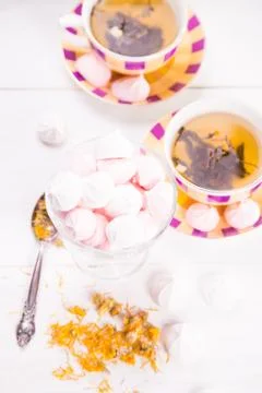 Tea with meringue Stock Photos