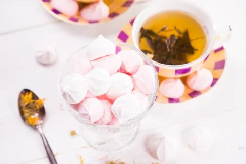 Tea with meringue Stock Photos