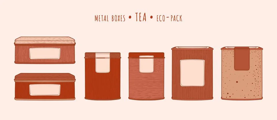 Tea metal square boxes Stock Illustration