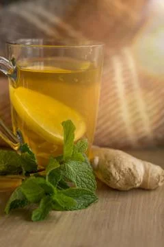 Tea with Mint and Lemon. Copy Space Stock-Fotos