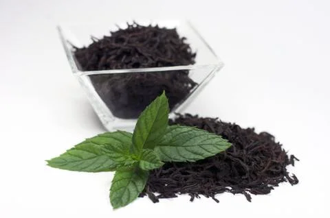 Tea with mint, ceylon, black tea Stock Photos
