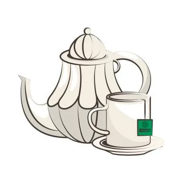Tea mug drink in dish and teapot icon Stock Illustration