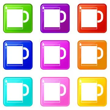 Tea mug icons 9 set Illustration