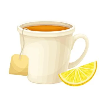 Tea Mug with Teabag as Hot Aromatic Beverage Poured with Boiling Water for Illustrazione stock