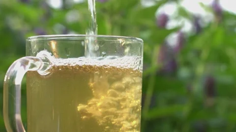 Tea in nature. Slow Motion 2x. Rack focus. Stockbeeldmateriaal 153316377