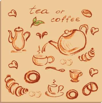 Tea or coffee , beautiful hand drawn illustration, Vector. Stock Illustration