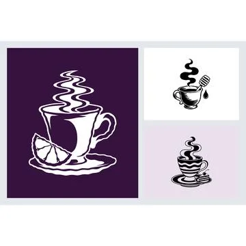 Tea or coffee cups with lemon honey and cake Stock Illustration