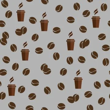 Tea or coffee cups seamless vector pattern with coffee beans or corns. Illustrazione stock