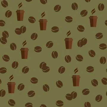 Tea or coffee cups seamless vector pattern with coffee beans or corns. Stockillustratie