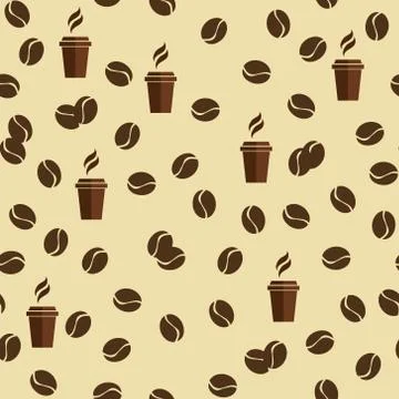 Tea or coffee cups seamless pattern with coffee beans or corns. Stock Illustration