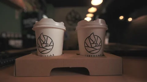 Tea or coffee, espresso, latte, cappuccino for take away. Stock Footage 189371132