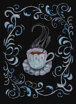 A tea pair, a white cup and saucer with hot tea Stock Illustration