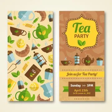 Tea party announcement 2 vertical banners Stock Illustration