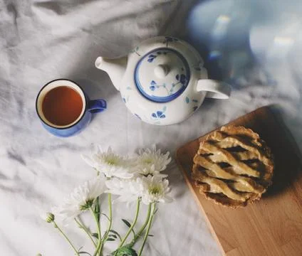 Tea party flatlay Stock Photos