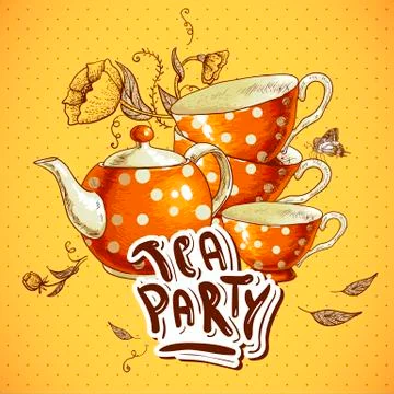 Tea Party Pattern. Cozy Tea Party Seamless Background Stock