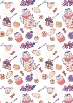 Tea Party Pattern From a Sketch Stock Illustration