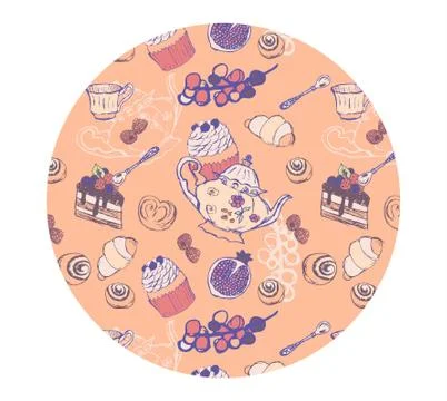 Tea Party Pattern From a Sketch Stock Illustration