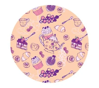 Tea Party Pattern From a Sketch Stock Illustration