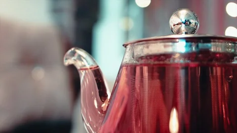 Tea party A restaurant. Close-up of a kettle. Stock Footage 98534037