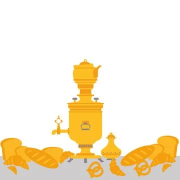Tea party with samovar Stock Illustration