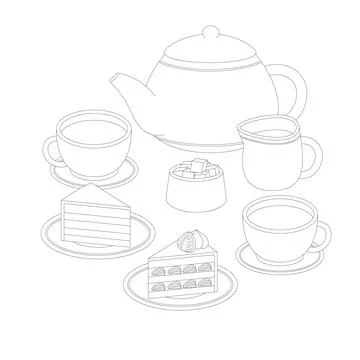 Tea party time outline Stock Illustration