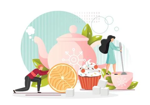 Tea party, vector flat style design illustration 库存插图