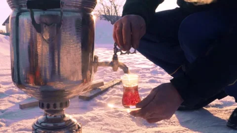 Tea party in winter Stock Footage 184658412