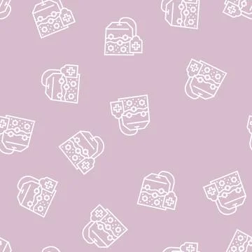 Tea for phytotherapy line seamless pattern Stock Illustration