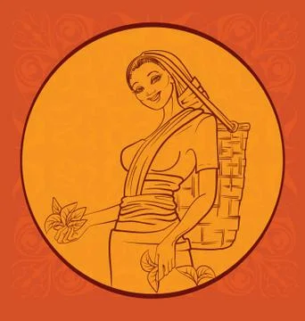 Tea picker with regional background. sry lanka Stock Illustration
