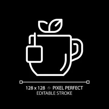 Tea pixel perfect white linear icon for dark theme Stock Illustration