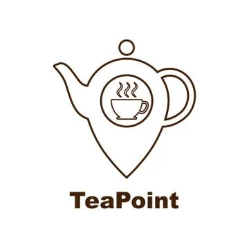 Tea point logo. Tea bar emblem. Internet shop. Teapot or kettle and letters on a Illustrazione stock