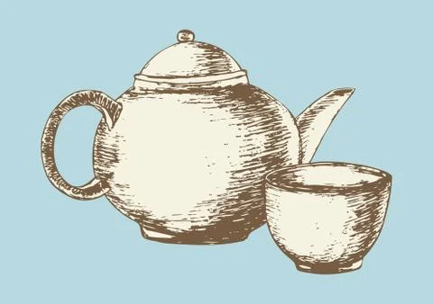 Tea Pot and Cup Stock Illustration