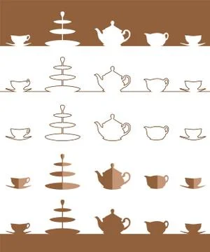 Tea pot and cup simple flat icon set. Vector illustration set. A silhouette of a Stock Illustration