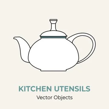 Tea pot simple form vector illustration. Vector line illustration isolated tea Stock Illustration