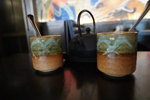 Tea pot with two cups Stock Photos