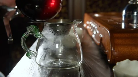 Tea is poured in a special container for tea ceremony Stock-Footage 74451037