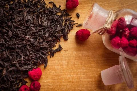 Tea with raspberries. Stock Photos