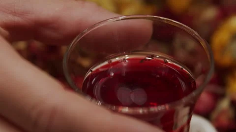 Tea in a Red Glass Handmade Stock Footage 268766711