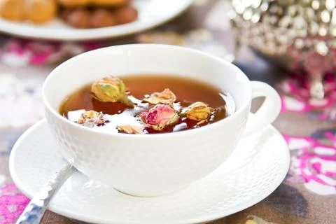 Tea with Rose buds Stock Photos