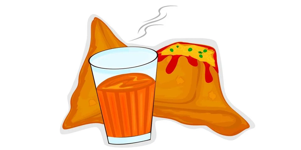 Tea with Samosa indian snacks Vector Stock Illustration