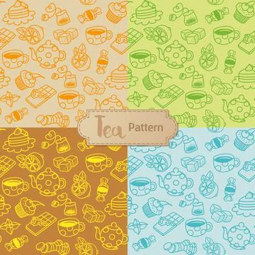 Tea seamless pattern. Cartoon vector illustration Stock Illustration
