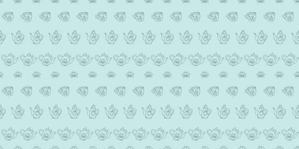 Tea seamless repeat pattern background vector floral teapot 스톡 일러스트