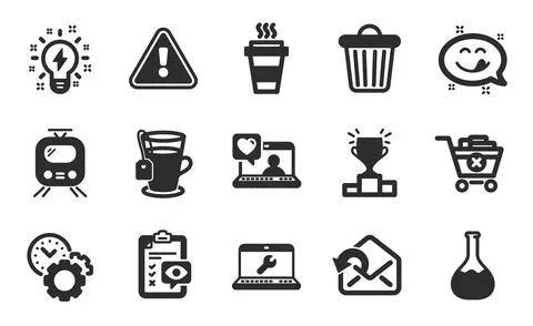 Tea, Send mail and Takeaway icons set. Inspiration, Laptop repair and Remove Stock-Illustration